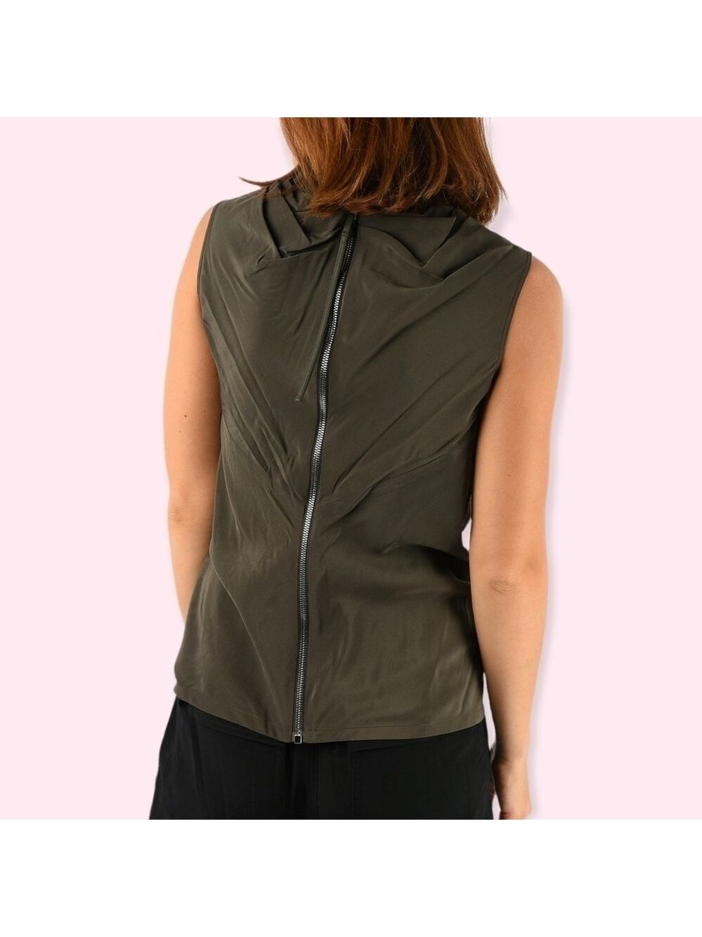 Rick Owens High Drape Neck Exposed Zipper Sleeveless Blouse Gray Dark Dust Sz 8 - Picture 8 of 10